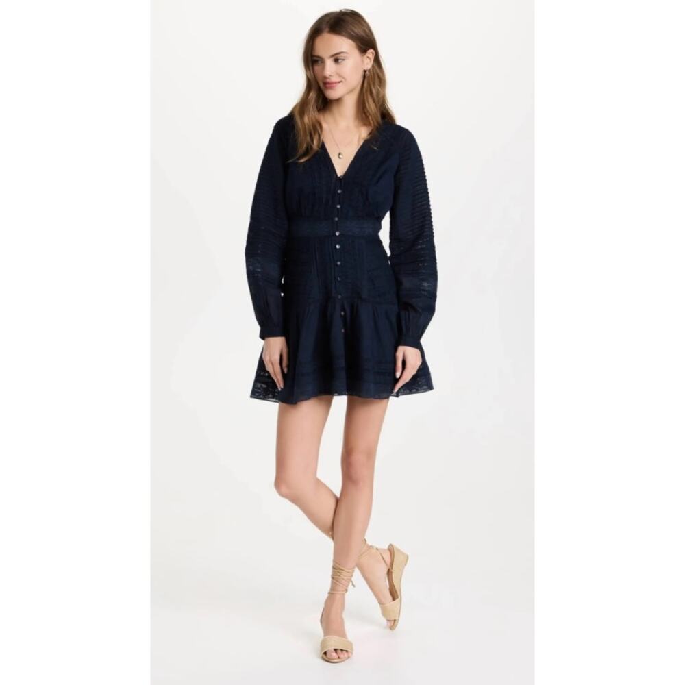 Veronica Beard Navy Eyelet Lace Mini Dress Women Long Sleeve 2 - F011